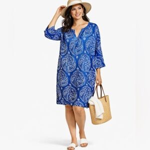 NWT Dolma Indigo Batik Paisley Lightweight Cotton V Neck Tunic Dress Size XL🧡
